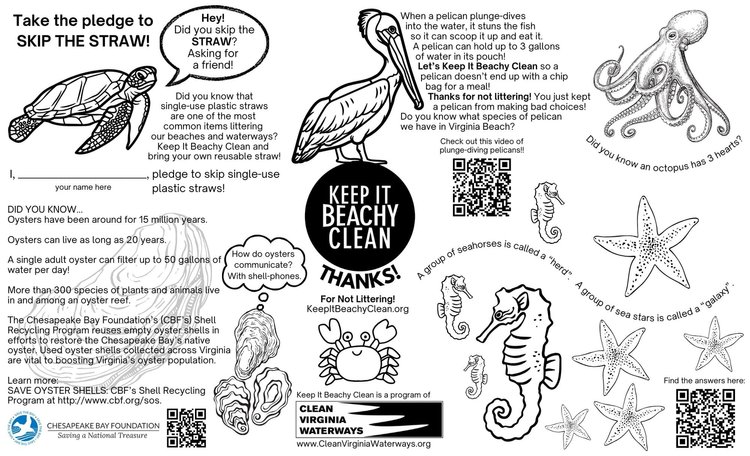 "Did you skip the straw?" placemat and activity sheet for Virginia Beach restaurants